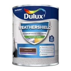 Dulux Weathershield Hazelnut Truffle Satinwood Exterior Metal & Wood Paint, 750ml -Home Paint Store dulux weathershield hazelnut truffle satinwood exterior metal wood paint 750ml5010212494288 08c bq