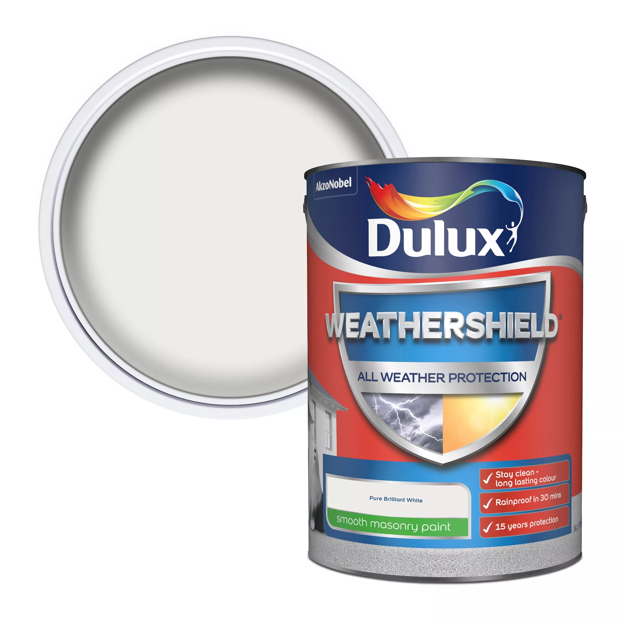 Dulux Weathershield Pure brilliant white Smooth Matt Masonry paint, 5L Dulux Weathershield Pure Brilliant White Smooth Matt Masonry Paint, 5L -Home Paint Store dulux weathershield pure brilliant white smooth matt masonry paint 5l5010212644430 02c bq