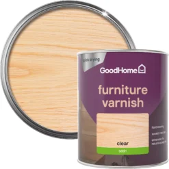 GoodHome Clear Satin Multi-surface Furniture Wood Varnish, 750ml