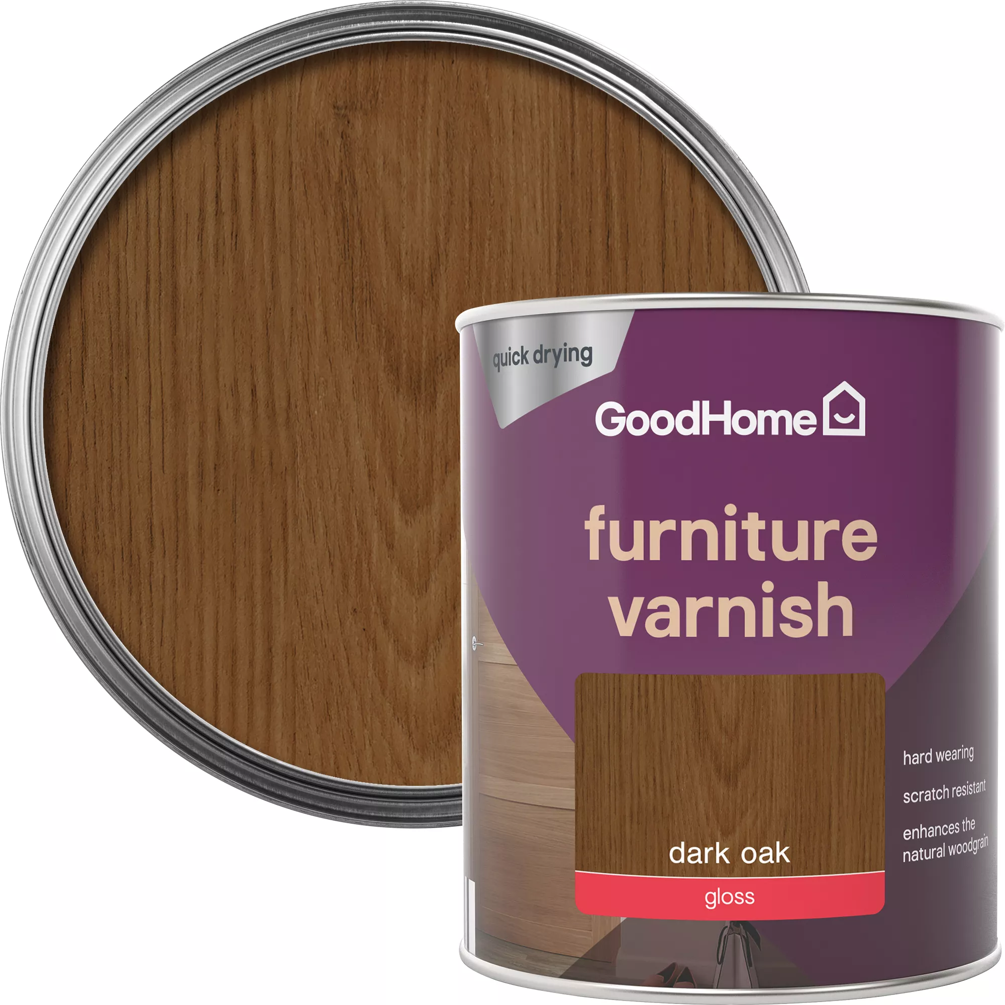 GoodHome Dark Oak Gloss Multi-surface Furniture Wood varnish, 750ml GoodHome Dark Oak Gloss Multi-surface Furniture Wood Varnish, 750ml -Home Paint Store goodhome dark oak gloss multi surface furniture wood varnish 750ml5059340486888 21c