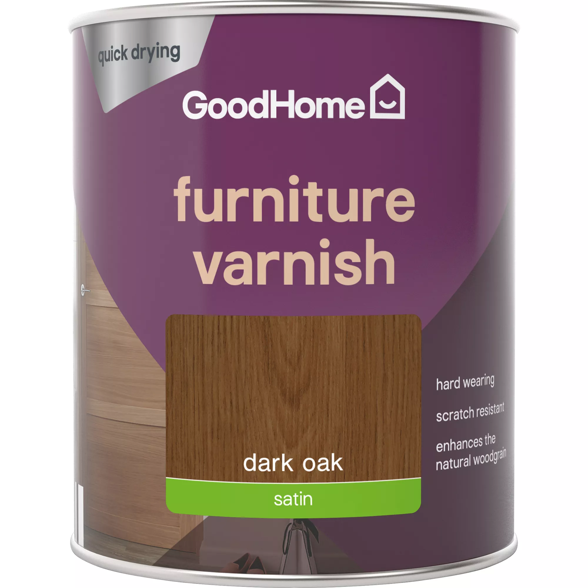 GoodHome Dark Oak Satin Multi-surface Furniture Wood varnish, 750ml GoodHome Dark Oak Satin Multi-surface Furniture Wood Varnish, 750ml -Home Paint Store goodhome dark oak satin multi surface furniture wood varnish 750ml5059340486819 02c