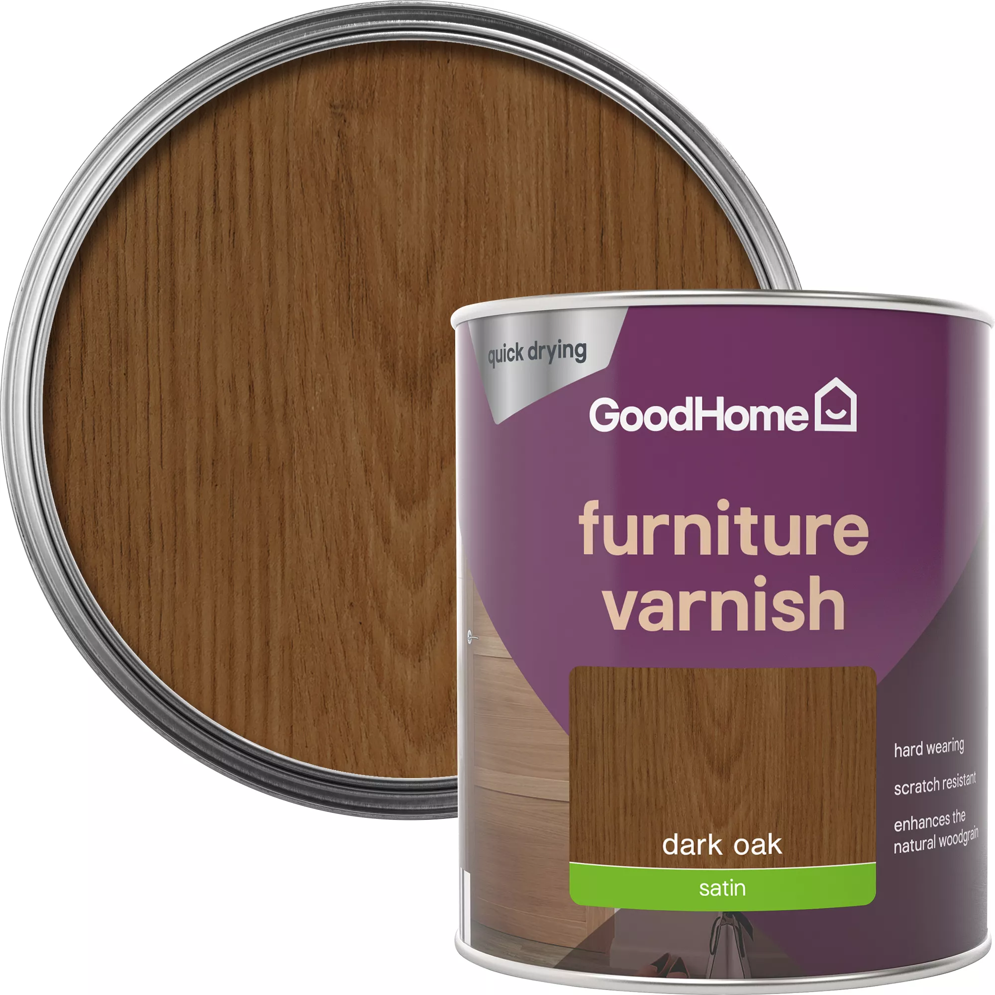 GoodHome Dark Oak Satin Multi-surface Furniture Wood varnish, 750ml GoodHome Dark Oak Satin Multi-surface Furniture Wood Varnish, 750ml -Home Paint Store goodhome dark oak satin multi surface furniture wood varnish 750ml5059340486819 21c