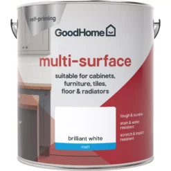 GoodHome Durable North Pole (Brilliant White) Matt Multi-surface Paint, 2L -Home Paint Store goodhome durable north pole brilliant white matt multi surface paint 2l3663602586081 02c