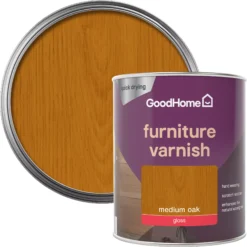 GoodHome Medium Oak Gloss Multi-surface Furniture Wood Varnish, 750ml