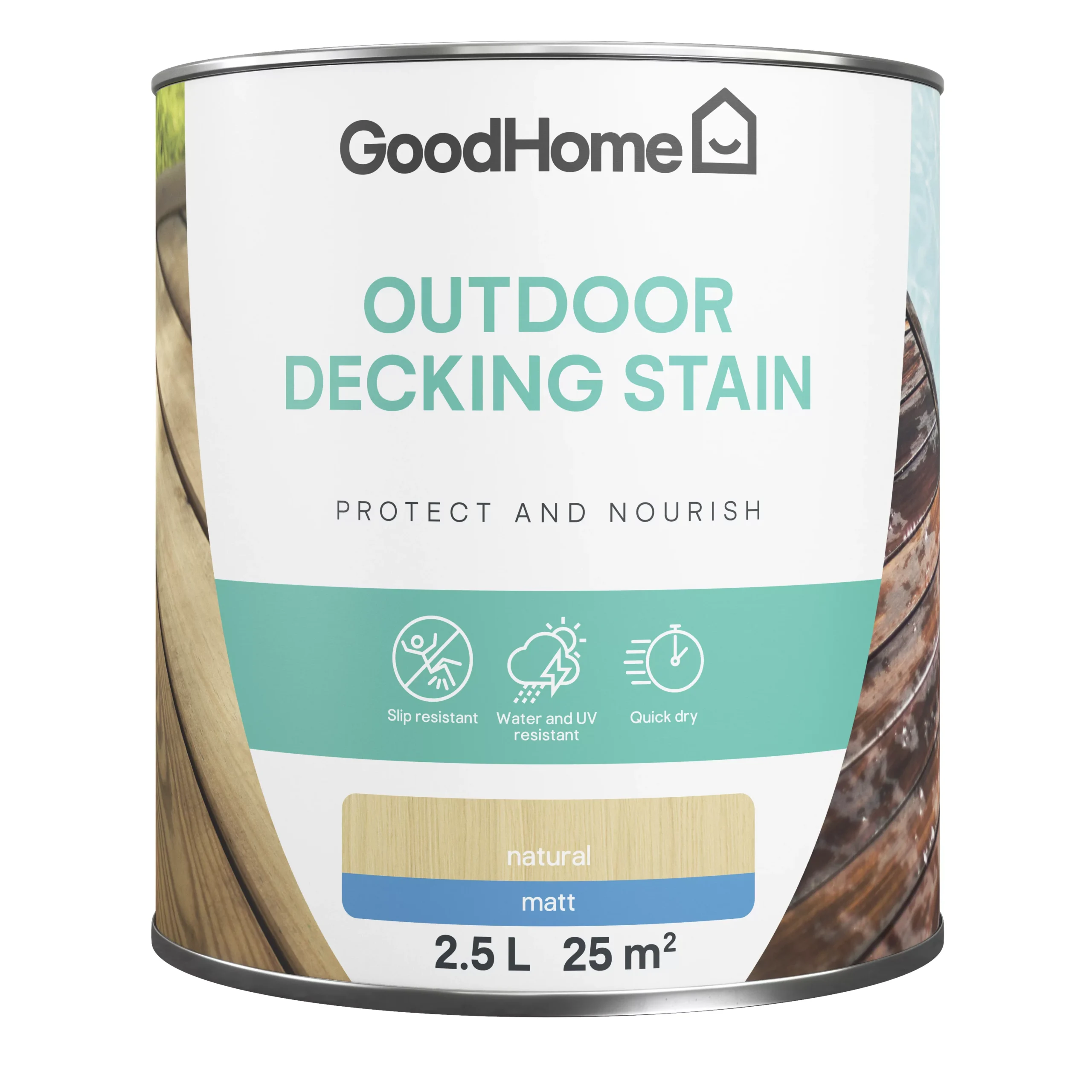 GoodHome Natural Matt Quick dry Decking Wood stain, 2.5L GoodHome Natural Matt Quick Dry Decking Wood Stain, 2.5L -Home Paint Store goodhome natural matt quick dry decking wood stain 2 5l5059340297149 02c scaled