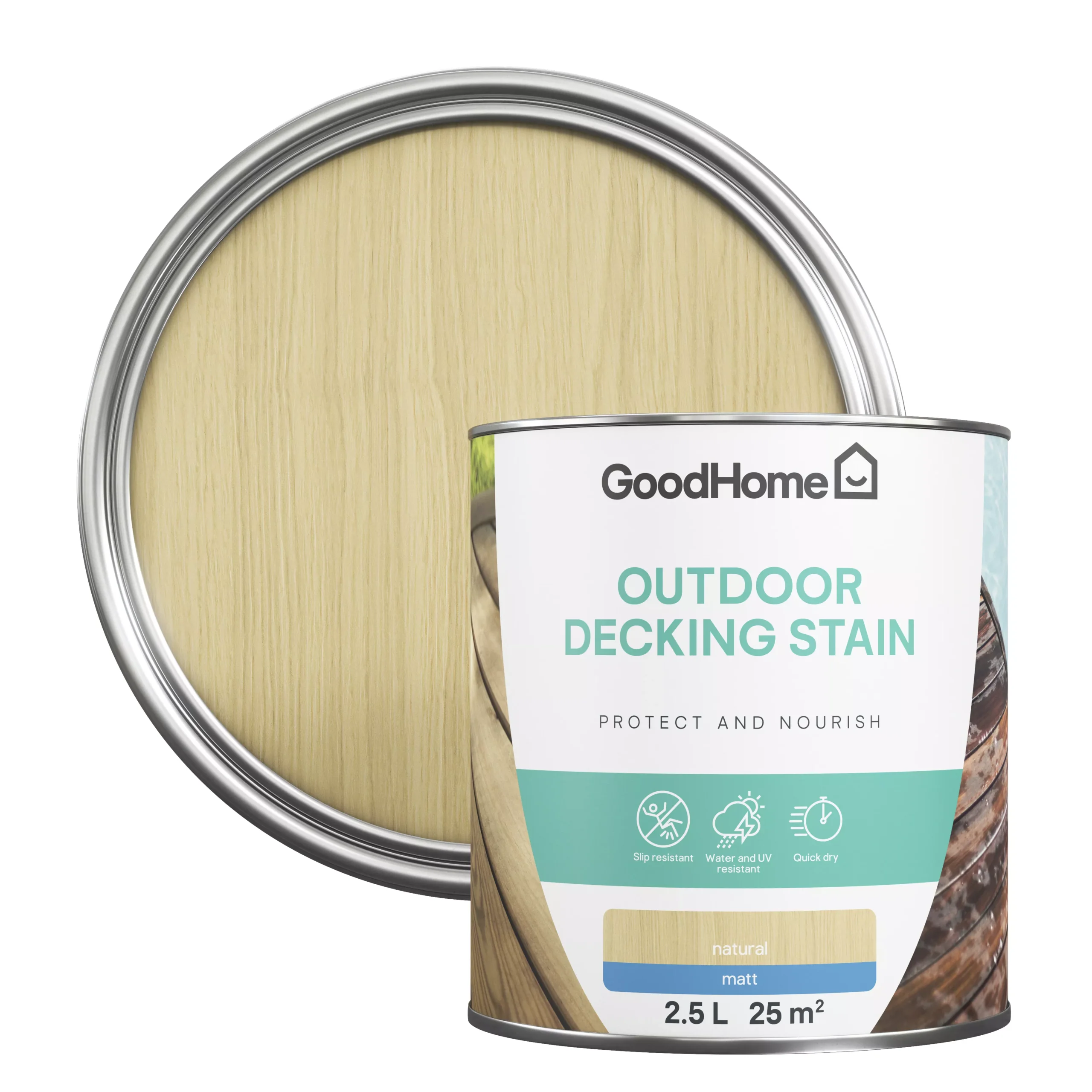 GoodHome Natural Matt Quick dry Decking Wood stain, 2.5L GoodHome Natural Matt Quick Dry Decking Wood Stain, 2.5L -Home Paint Store goodhome natural matt quick dry decking wood stain 2 5l5059340297149 21c scaled