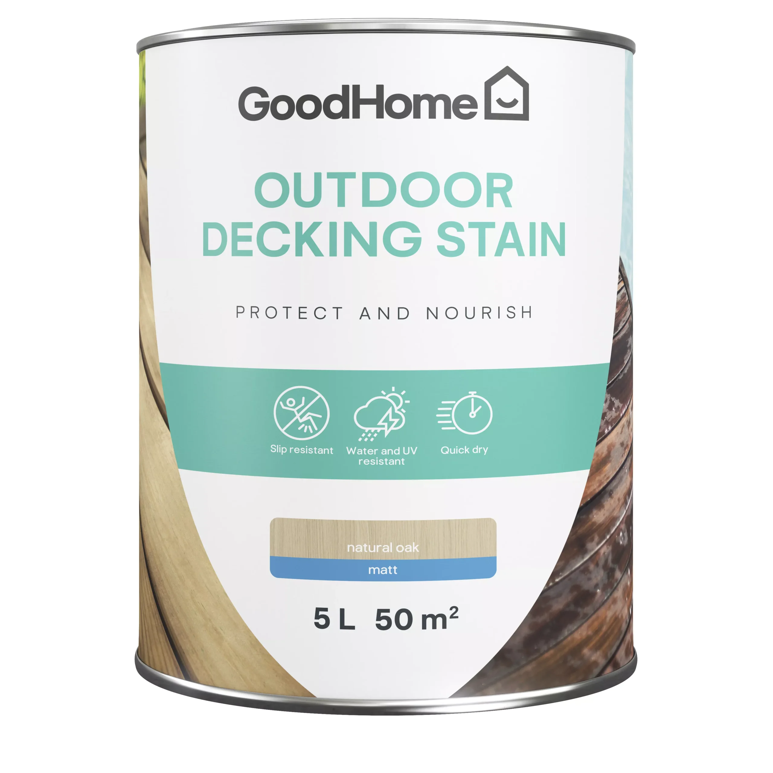 GoodHome Natural oak Matt Quick dry Decking Wood stain, 5L GoodHome Natural Oak Matt Quick Dry Decking Wood Stain, 5L -Home Paint Store goodhome natural oak matt quick dry decking wood stain 5l5059340297200 02c scaled