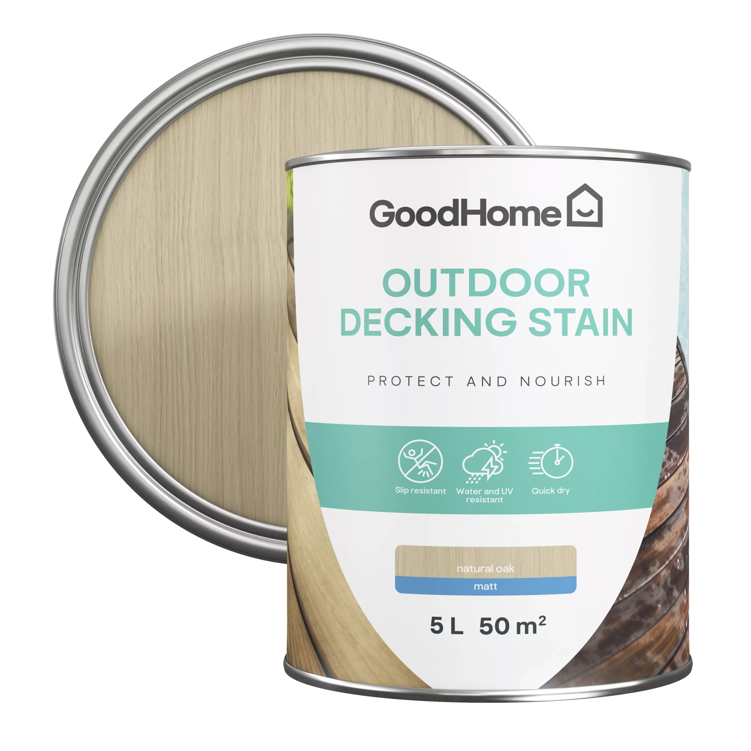 GoodHome Natural oak Matt Quick dry Decking Wood stain, 5L GoodHome Natural Oak Matt Quick Dry Decking Wood Stain, 5L -Home Paint Store goodhome natural oak matt quick dry decking wood stain 5l5059340297200 21c scaled