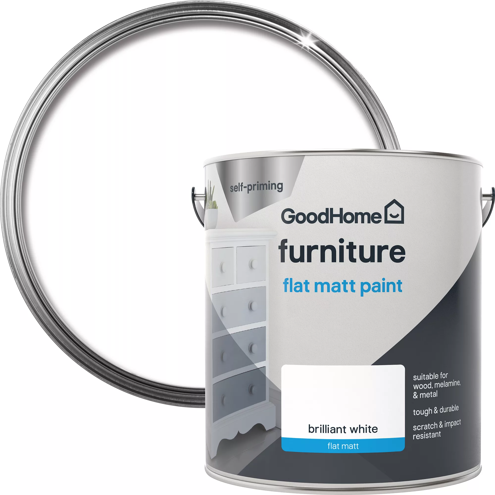 GoodHome North pole (Brilliant white) Flat matt Furniture paint, 2L GoodHome North Pole (Brilliant White) Flat Matt Furniture Paint, 2L -Home Paint Store goodhome north pole brilliant white flat matt furniture paint 2l3663602578529 21c