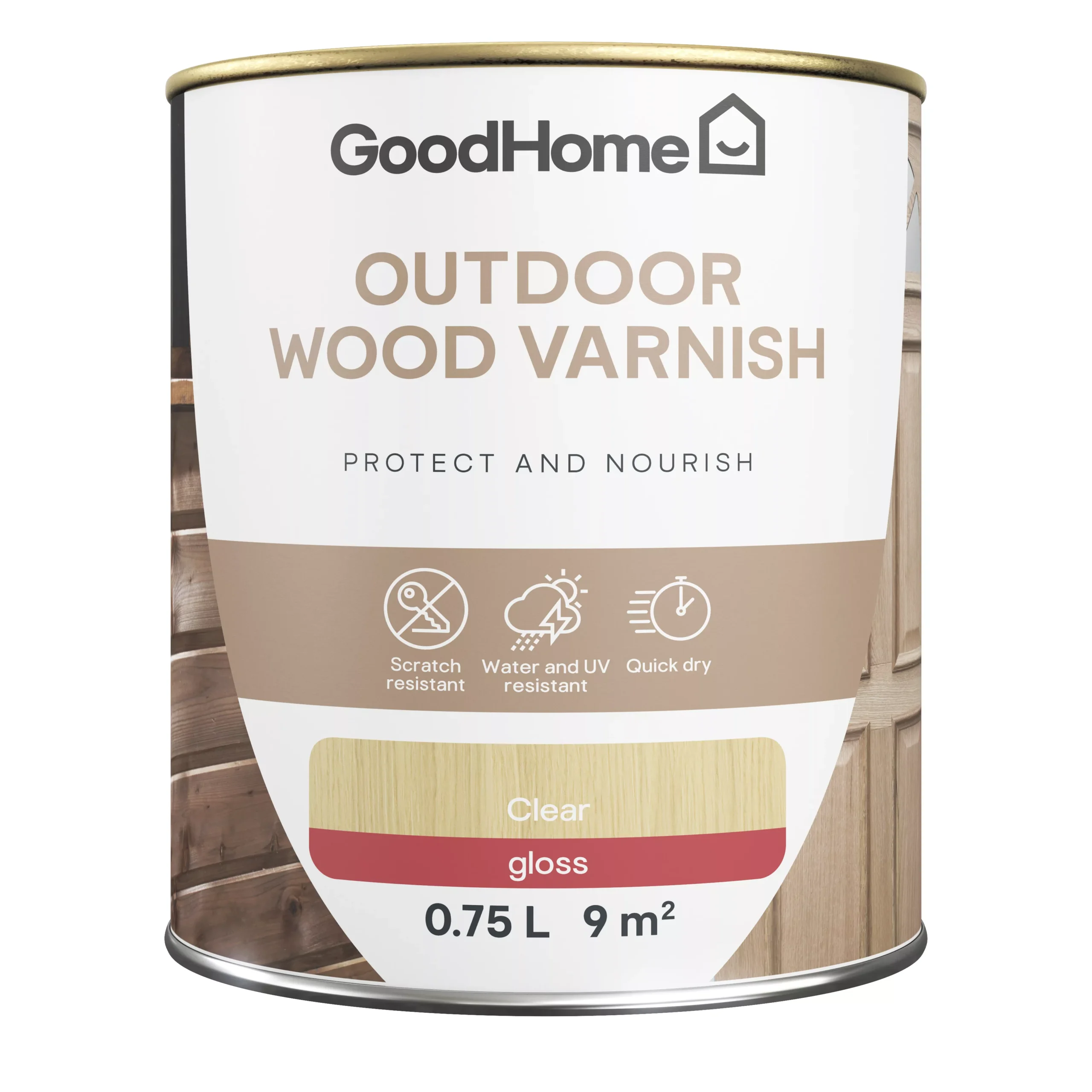 GoodHome Outdoor Clear Gloss Varnish, 750ml GoodHome Outdoor Clear Gloss Varnish, 750ml -Home Paint Store goodhome outdoor clear gloss varnish 750ml5059340297590 02c scaled