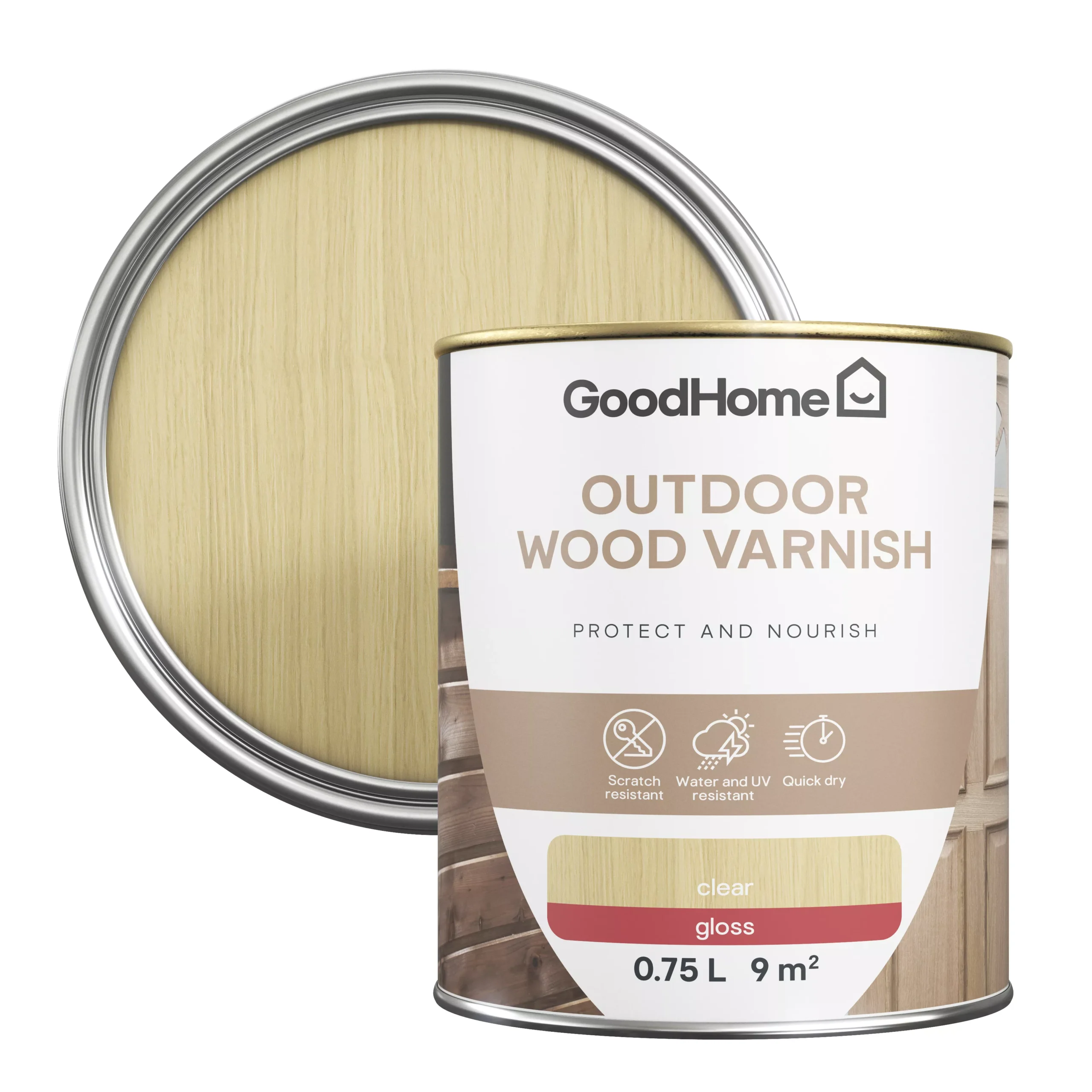 GoodHome Outdoor Clear Gloss Varnish, 750ml GoodHome Outdoor Clear Gloss Varnish, 750ml -Home Paint Store goodhome outdoor clear gloss varnish 750ml5059340297590 21c scaled