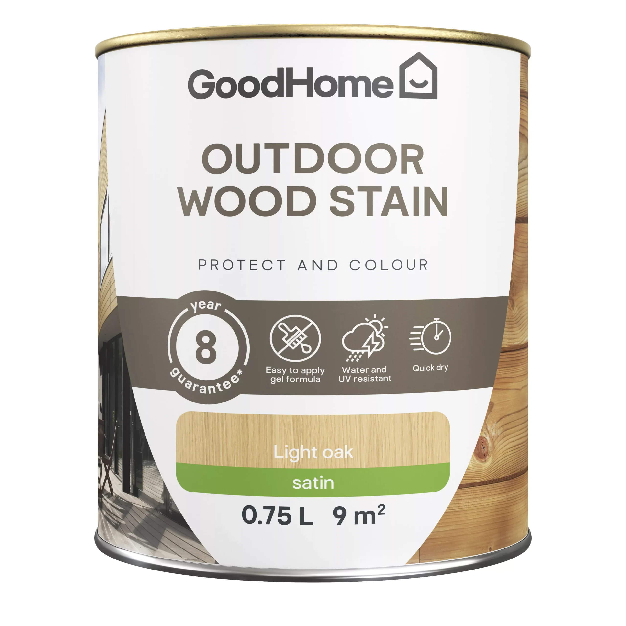 GoodHome Outdoor Light Oak Satin Quick dry Wood stain, 750ml GoodHome Outdoor Light Oak Satin Quick Dry Wood Stain, 750ml -Home Paint Store goodhome outdoor light oak satin quick dry wood stain 750ml5059340297392 02c scaled
