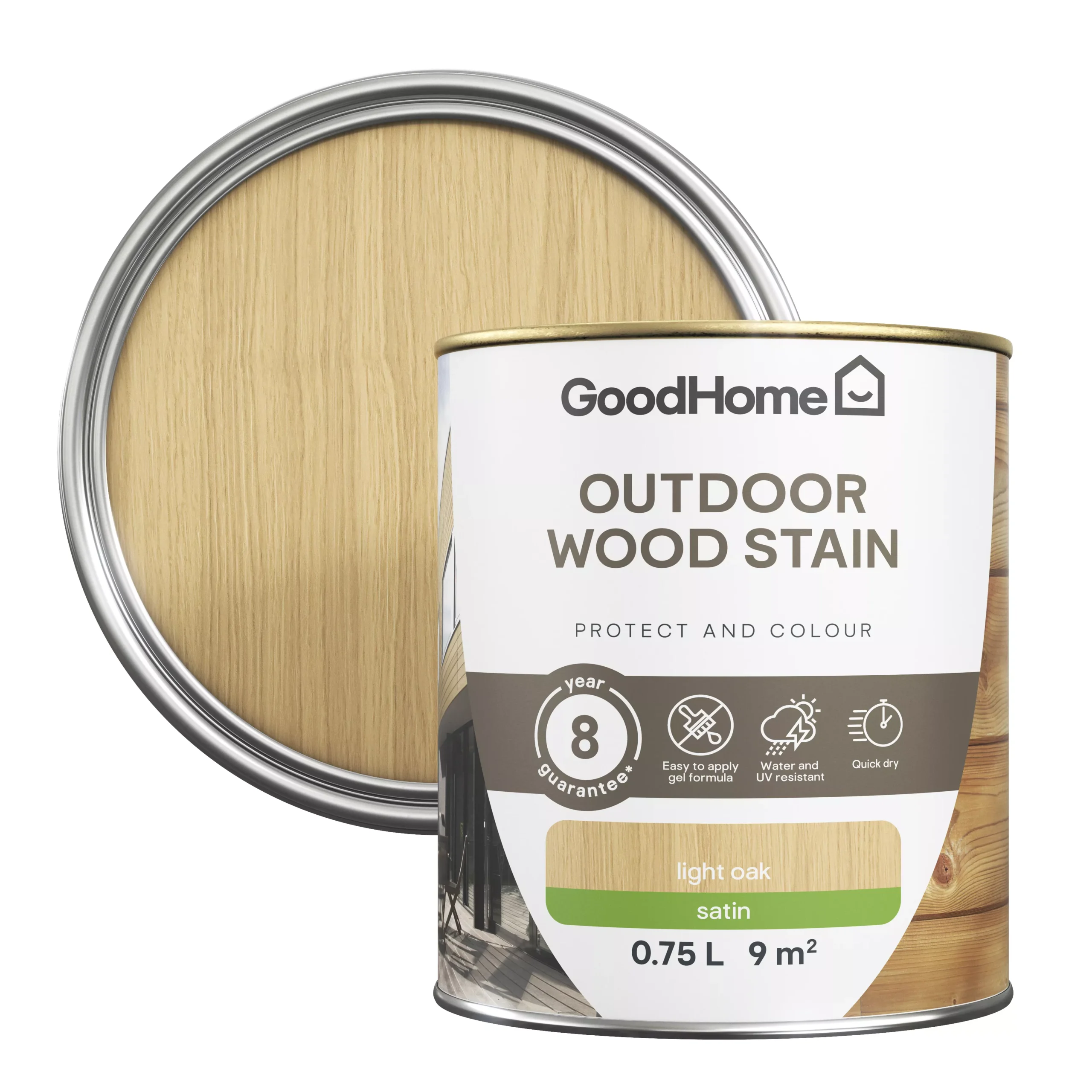 GoodHome Outdoor Light Oak Satin Quick dry Wood stain, 750ml GoodHome Outdoor Light Oak Satin Quick Dry Wood Stain, 750ml -Home Paint Store goodhome outdoor light oak satin quick dry wood stain 750ml5059340297392 21c scaled