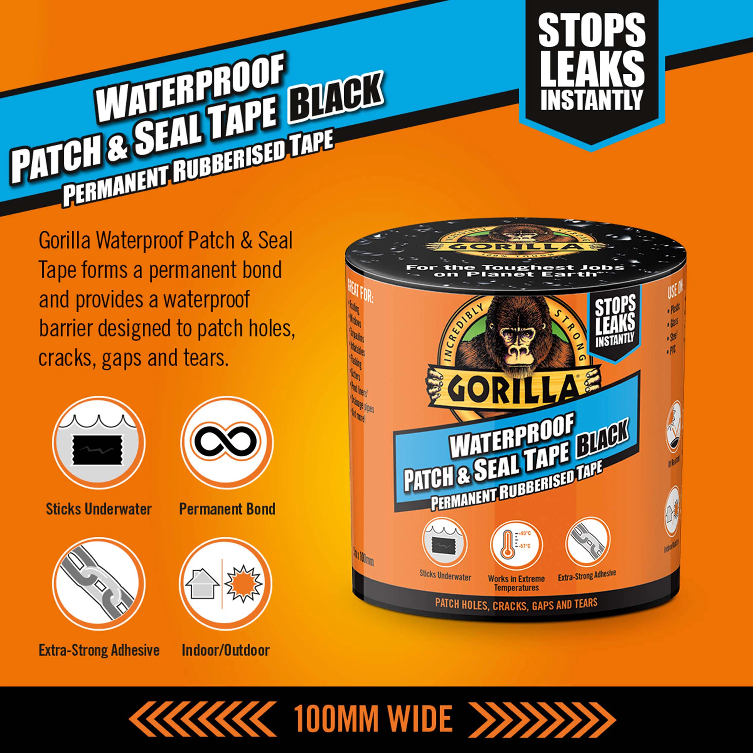 Gorilla Waterproof Patch & Seal Tape (L)3m (W)101.6mm Gorilla Waterproof Patch & Seal Tape (L)3m (W)101.6mm -Home Paint Store gorilla waterproof patch seal tape l 3m w 101 6mm5704947006235 01i