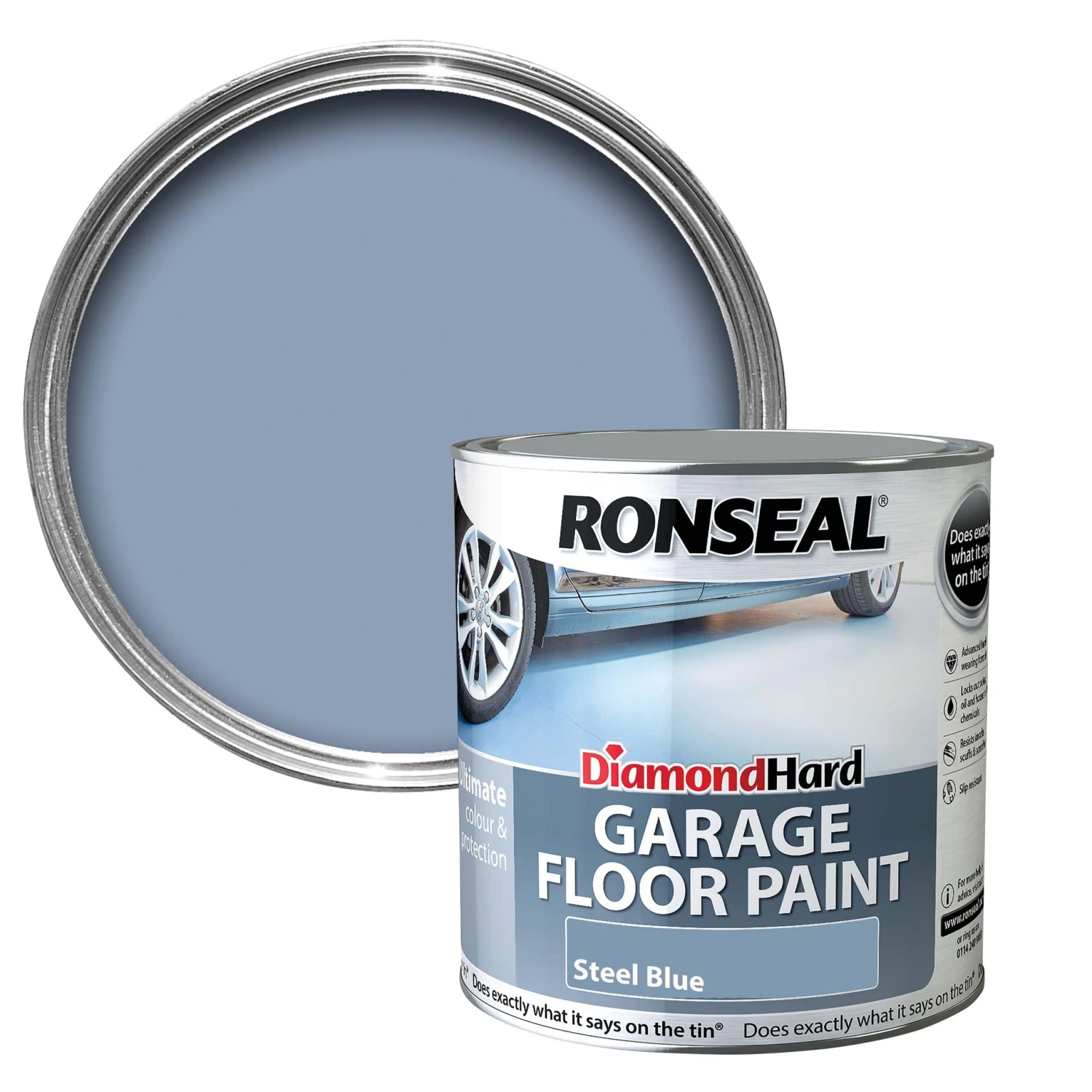 Ronseal Diamond Hard Steel blue Satinwood Garage floor paint, 2.5L Ronseal Diamond Hard Steel Blue Satinwood Garage Floor Paint, 2.5L -Home Paint Store ronseal diamond hard steel blue satinwood garage floor paint 2 5l5010214861101 02c bq scaled
