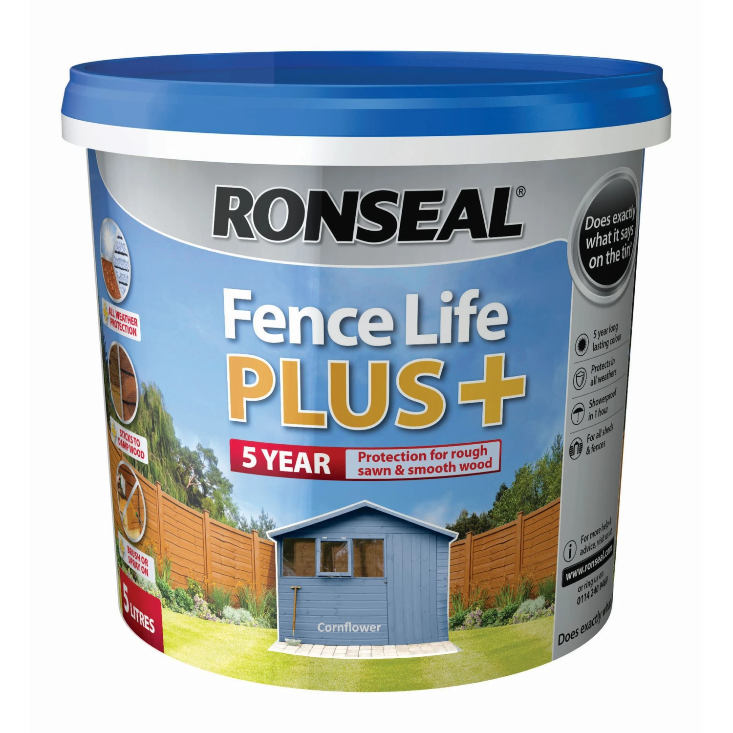 Ronseal Fence Life Plus Cornflower Matt Fence & shed Treatment, 5L Ronseal Fence Life Plus Cornflower Matt Fence & Shed Treatment, 5L -Home Paint Store ronseal fence life plus cornflower matt fence shed treatment 5l5010214876280 08c bq
