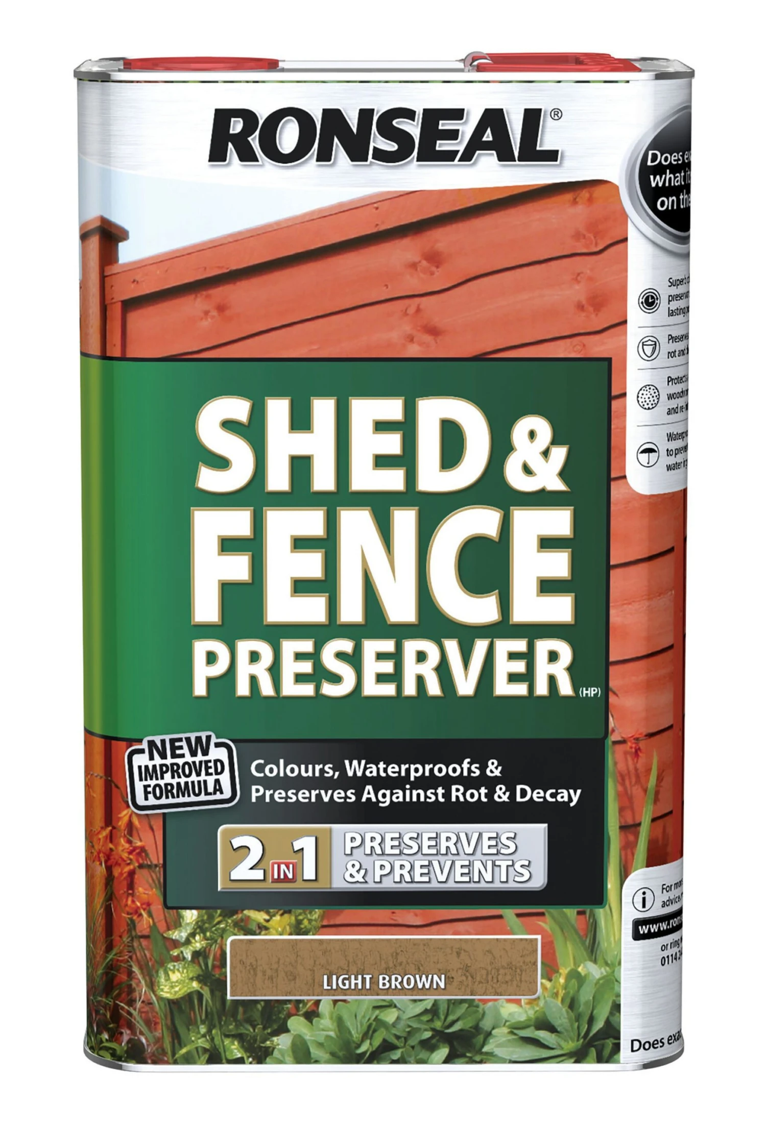 Ronseal Light brown Matt Fence & shed Preserver, 5L Ronseal Light Brown Matt Fence & Shed Preserver, 5L -Home Paint Store ronseal light brown matt fence shed preserver 5l5010214876495 08c bq scaled