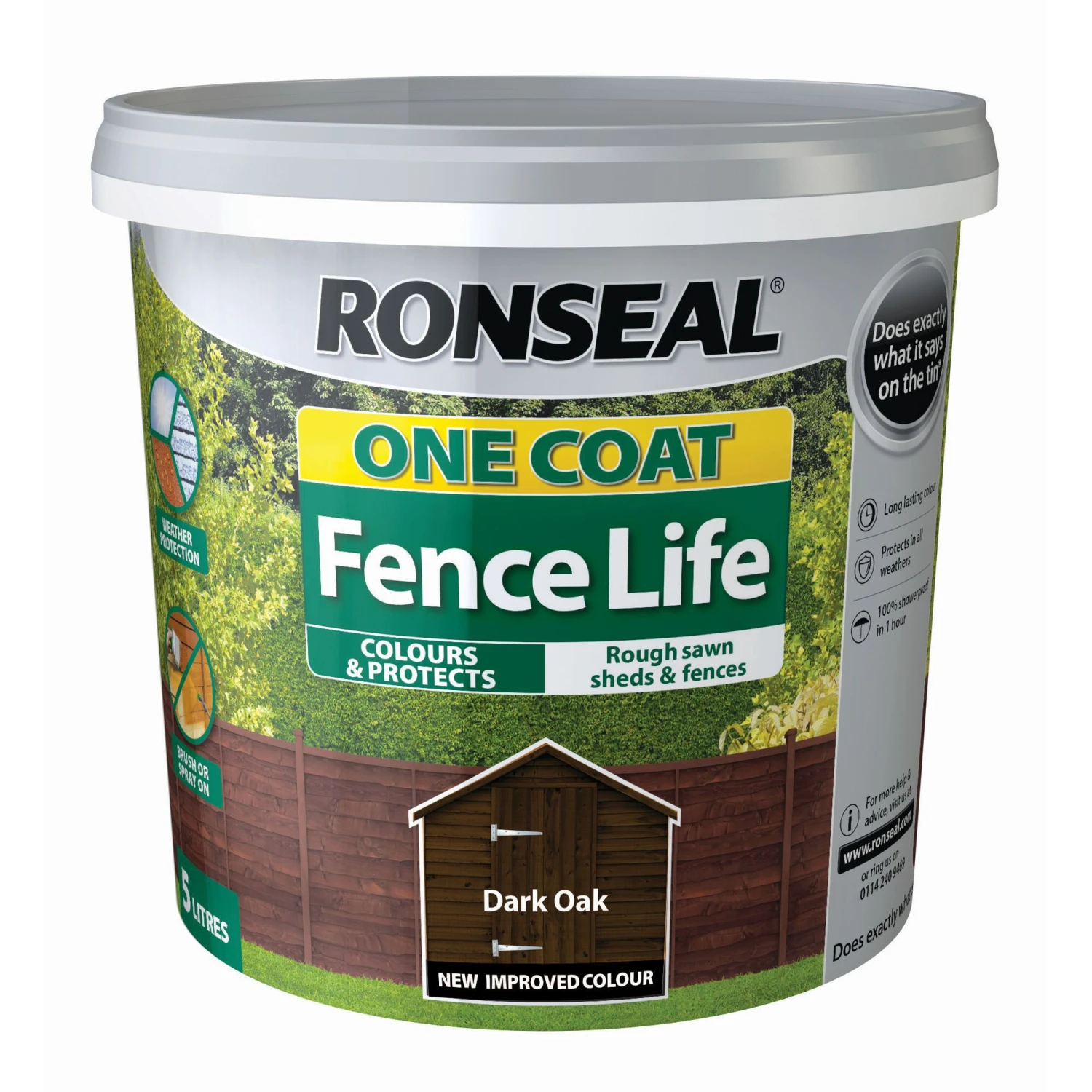Ronseal One Coat Fence Life Dark Oak Matt Fence & Shed Treatment, 5L