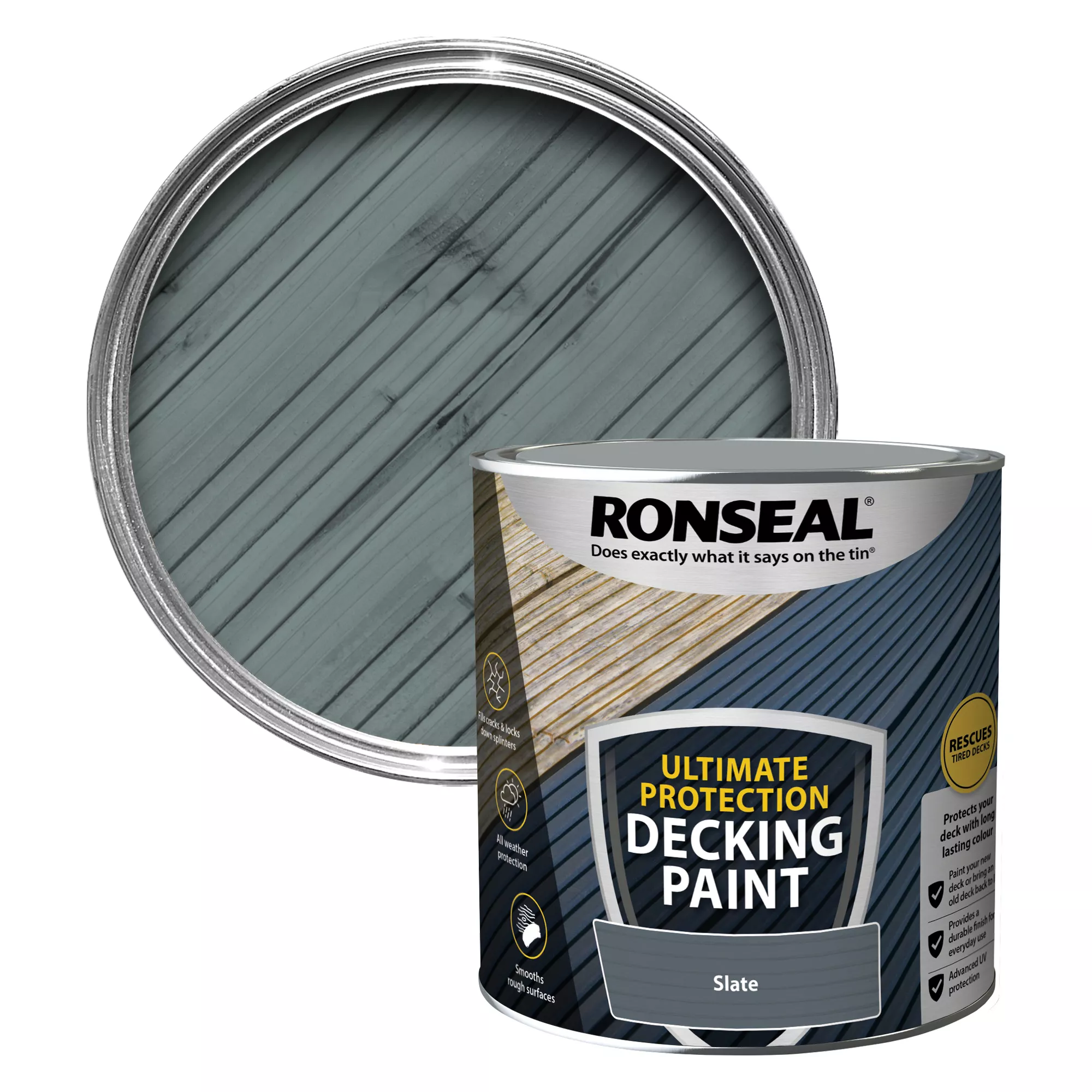 Ronseal Ultimate protection Matt slate Decking paint, 2.5L Ronseal Ultimate Protection Matt Slate Decking Paint, 2.5L -Home Paint Store ronseal ultimate protection matt slate decking paint 2 5l5010214891597 01c bq