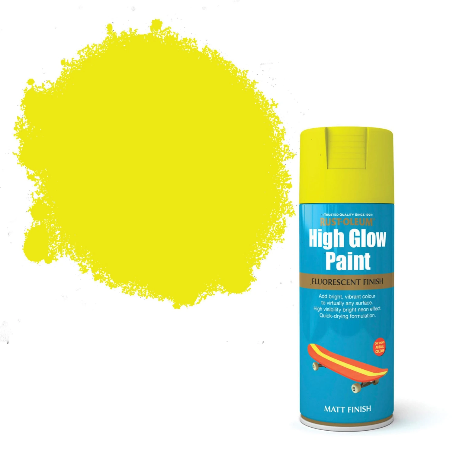 Rust-Oleum High glow Yellow Matt Fluorescent effect Multi-surface Spray paint, 400ml Rust-Oleum High Glow Yellow Matt Fluorescent Effect Multi-surface Spray Paint, 400ml -Home Paint Store rust oleum high glow yellow matt fluorescent effect multi surface spray paint 400ml5013296950022 02c bq scaled