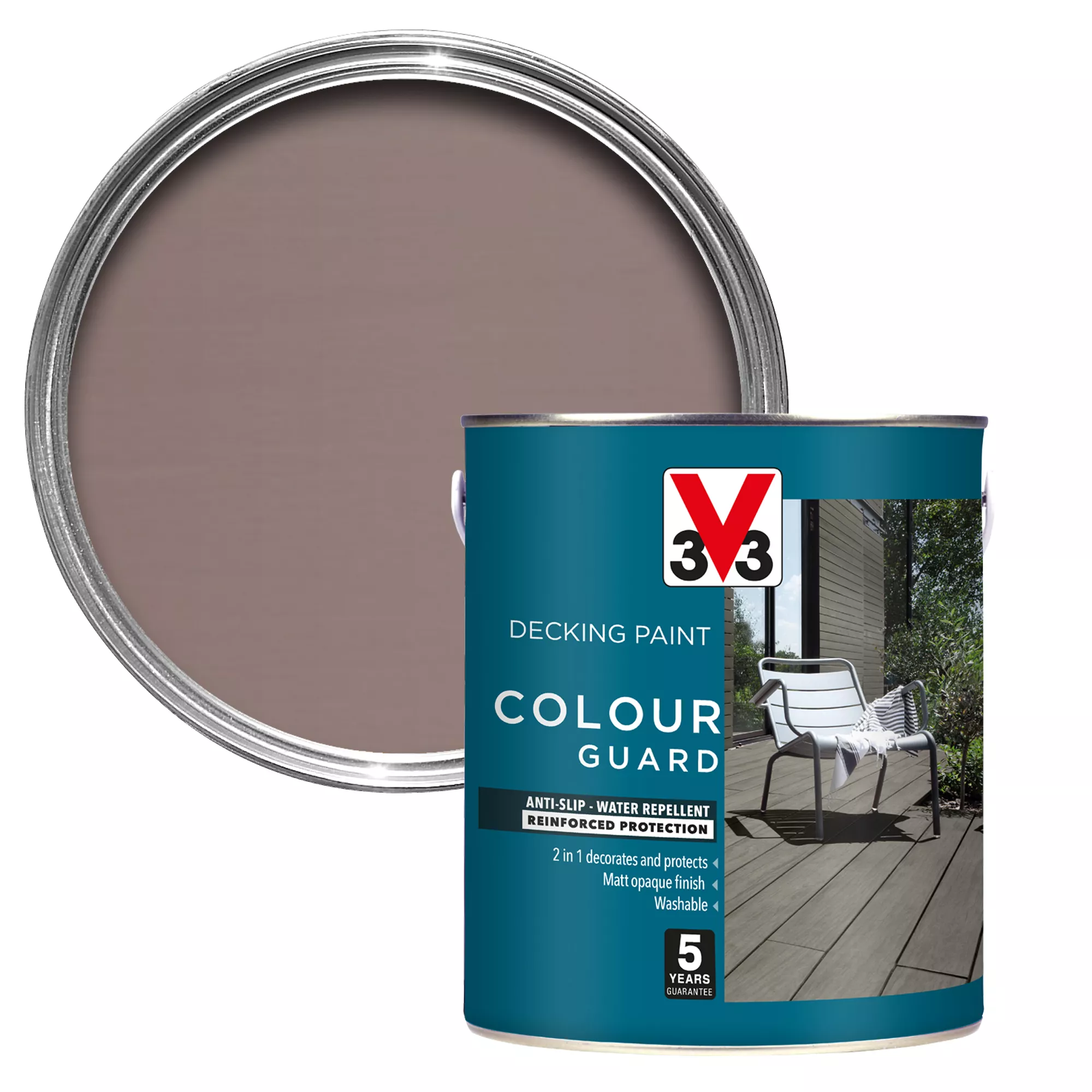 V33 Colour guard Matt light silver Decking paint, 2.5L V33 Colour Guard Matt Light Silver Decking Paint, 2.5L -Home Paint Store v33 colour guard matt light silver decking paint 2 5l3153895163019 01c