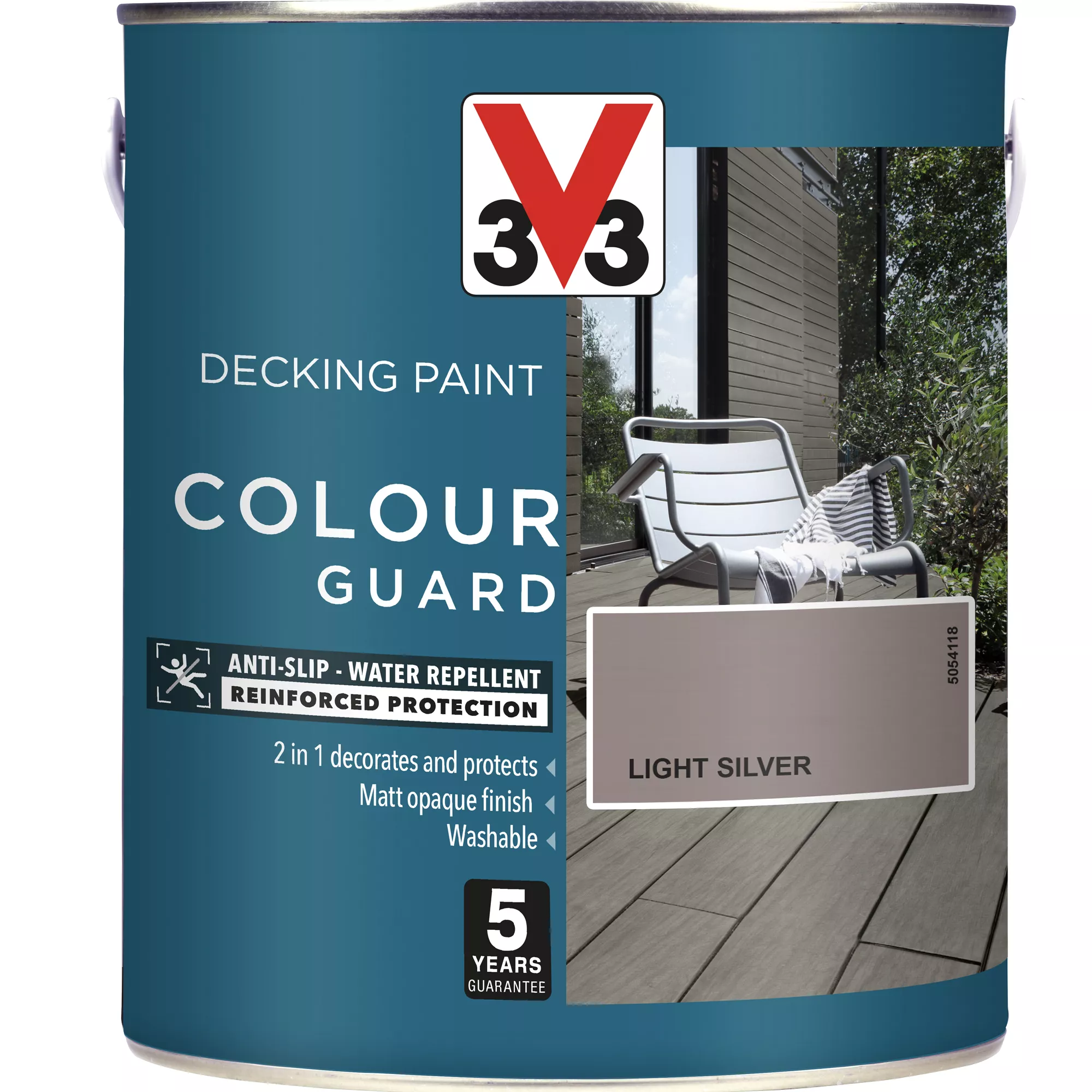 V33 Colour guard Matt light silver Decking paint, 2.5L V33 Colour Guard Matt Light Silver Decking Paint, 2.5L -Home Paint Store v33 colour guard matt light silver decking paint 2 5l3153895163019 03c
