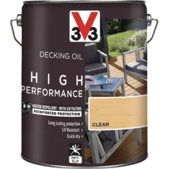 V33 High Performance Clear UV Resistant Decking Wood Oil, 5L -Home Paint Store v33 high performance clear uv resistant decking wood oil 5l3153895163057 03c