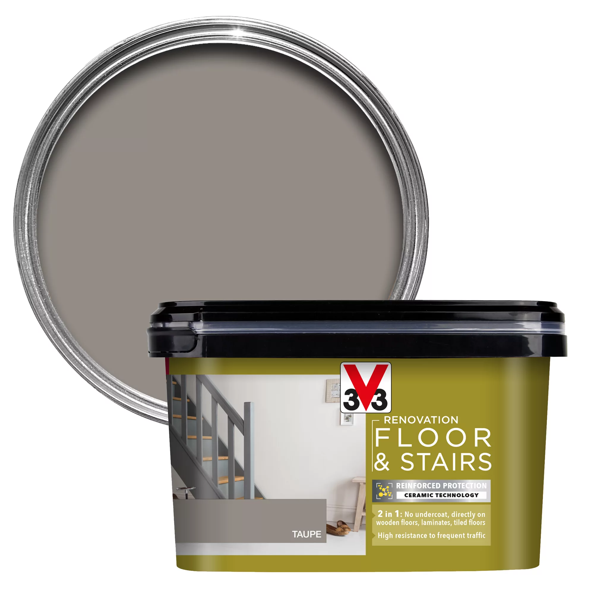 V33 High performance Taupe Satinwood Floor & stair paint, 2L V33 High Performance Taupe Satinwood Floor & Stair Paint, 2L -Home Paint Store v33 high performance taupe satinwood floor stair paint 2l3153895181600 02c bq