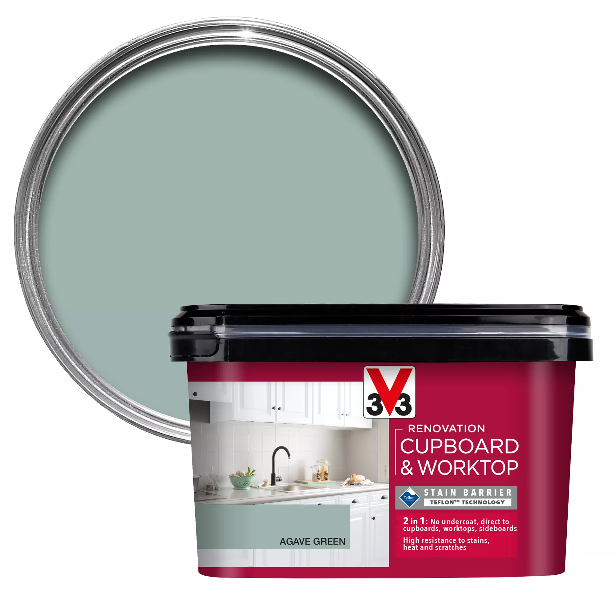 V33 Renovation Agave Green Satinwood Cupboard & cabinet paint, 2L V33 Renovation Agave Green Satinwood Cupboard & Cabinet Paint, 2L -Home Paint Store v33 renovation agave green satinwood cupboard cabinet paint 2l3153895181129 02c bq