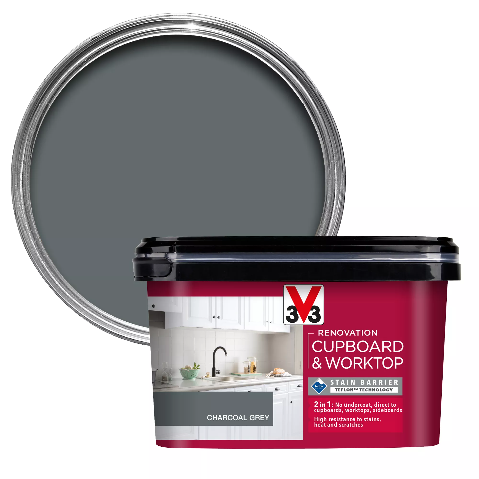 V33 Renovation Charcoal Grey Satinwood Cupboard & cabinet paint, 2L V33 Renovation Charcoal Grey Satinwood Cupboard & Cabinet Paint, 2L -Home Paint Store v33 renovation charcoal grey satinwood cupboard cabinet paint 2l3153895181099 02c bq
