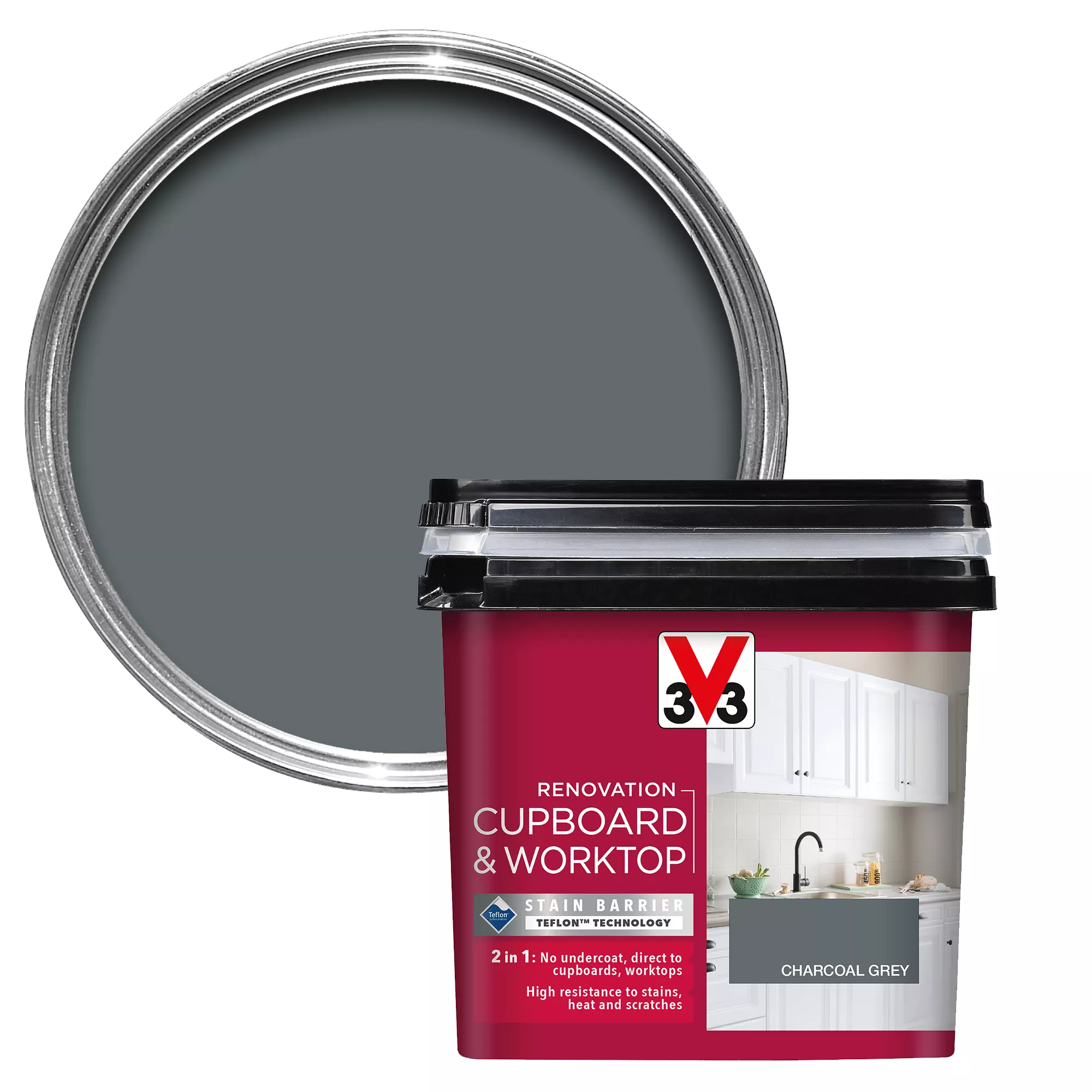 V33 Renovation Charcoal Grey Satinwood Cupboard & cabinet paint, 750ml V33 Renovation Charcoal Grey Satinwood Cupboard & Cabinet Paint, 750ml -Home Paint Store v33 renovation charcoal grey satinwood cupboard cabinet paint 750ml3153895180993 02c bq