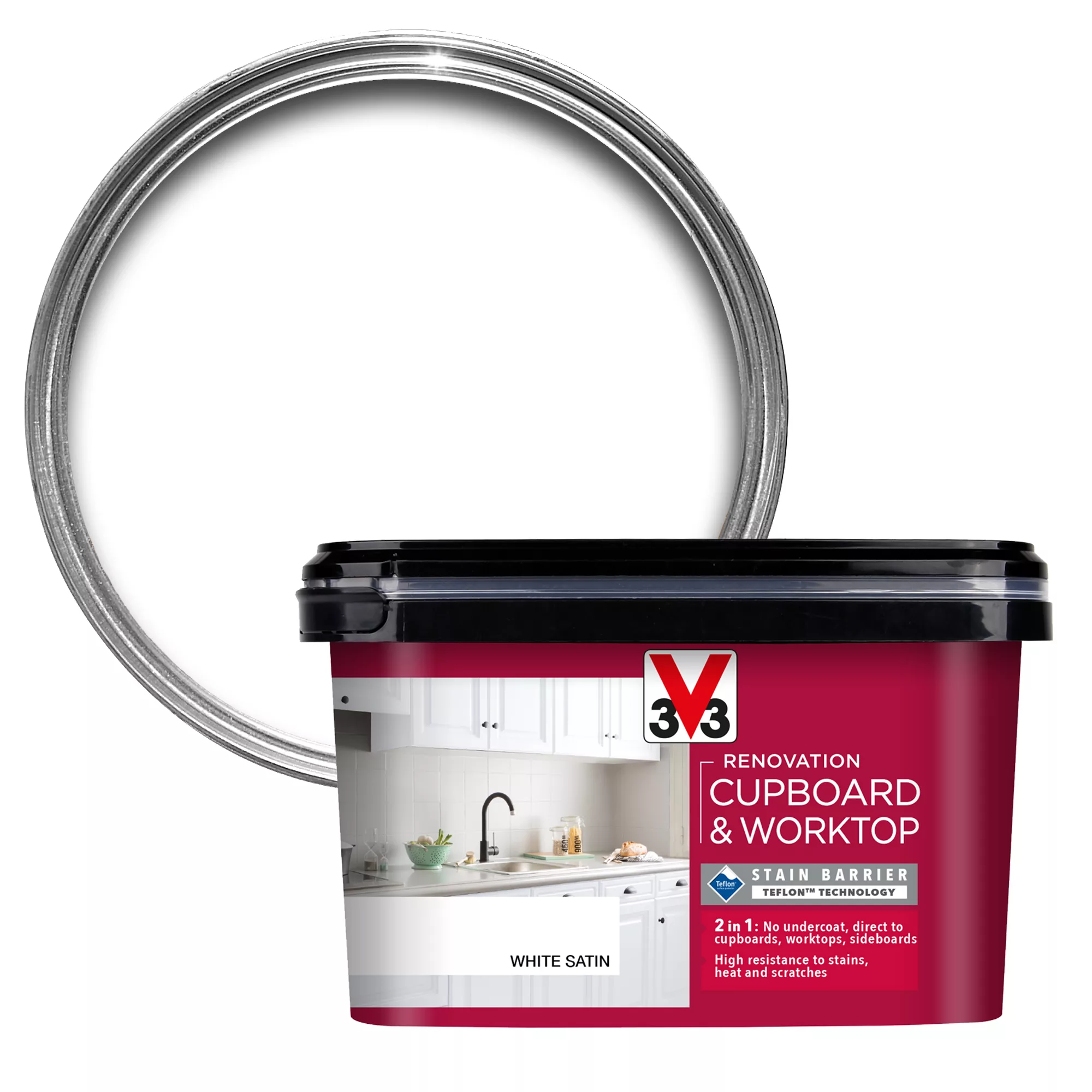 V33 Renovation White Satin Cupboard & cabinet paint, 2L V33 Renovation White Satin Cupboard & Cabinet Paint, 2L -Home Paint Store v33 renovation white satin cupboard cabinet paint 2l3153895181051 02c bq
