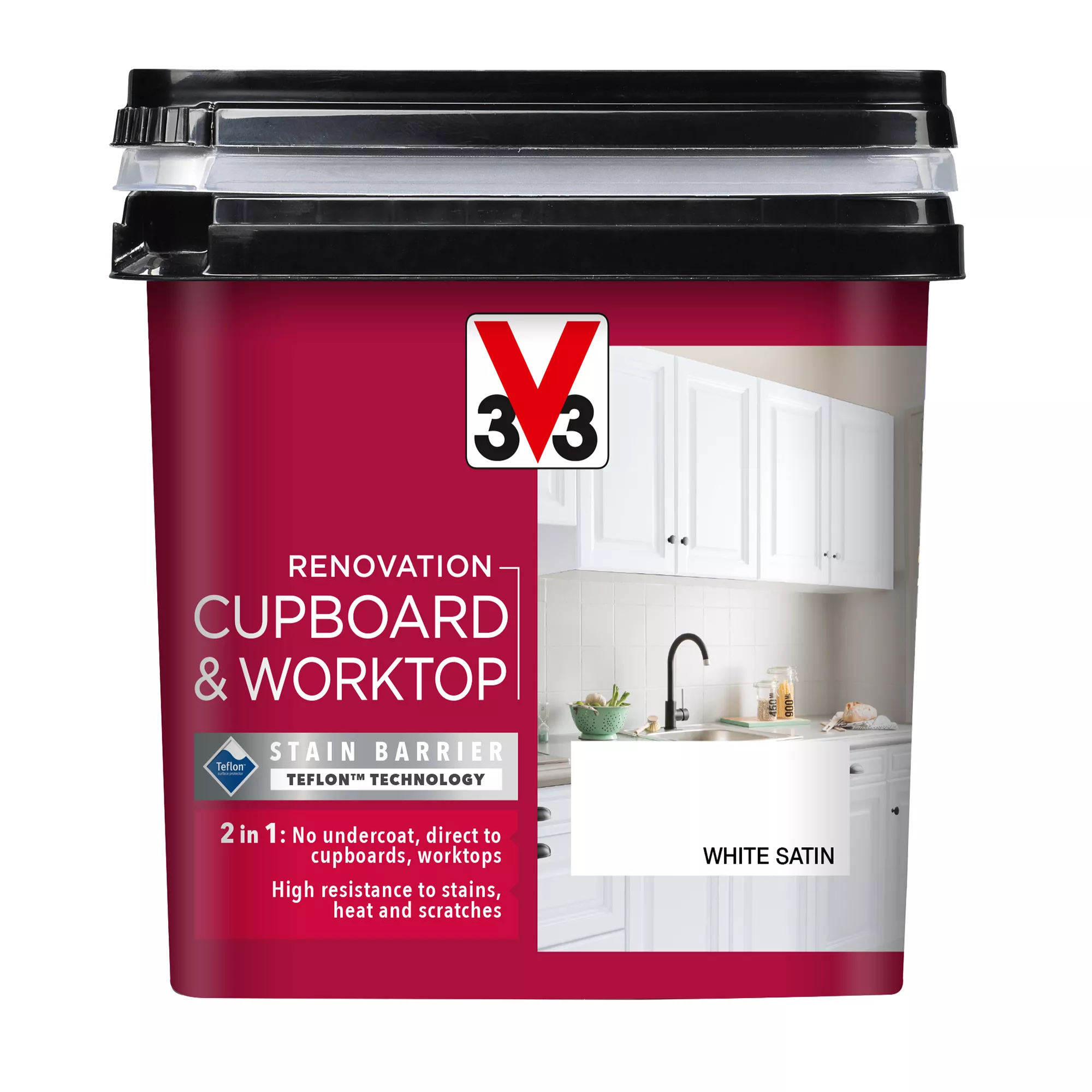 V33 Renovation White Satinwood Cupboard & cabinet paint, 750ml V33 Renovation White Satinwood Cupboard & Cabinet Paint, 750ml -Home Paint Store v33 renovation white satinwood cupboard cabinet paint 750ml3153895180955 08c bq