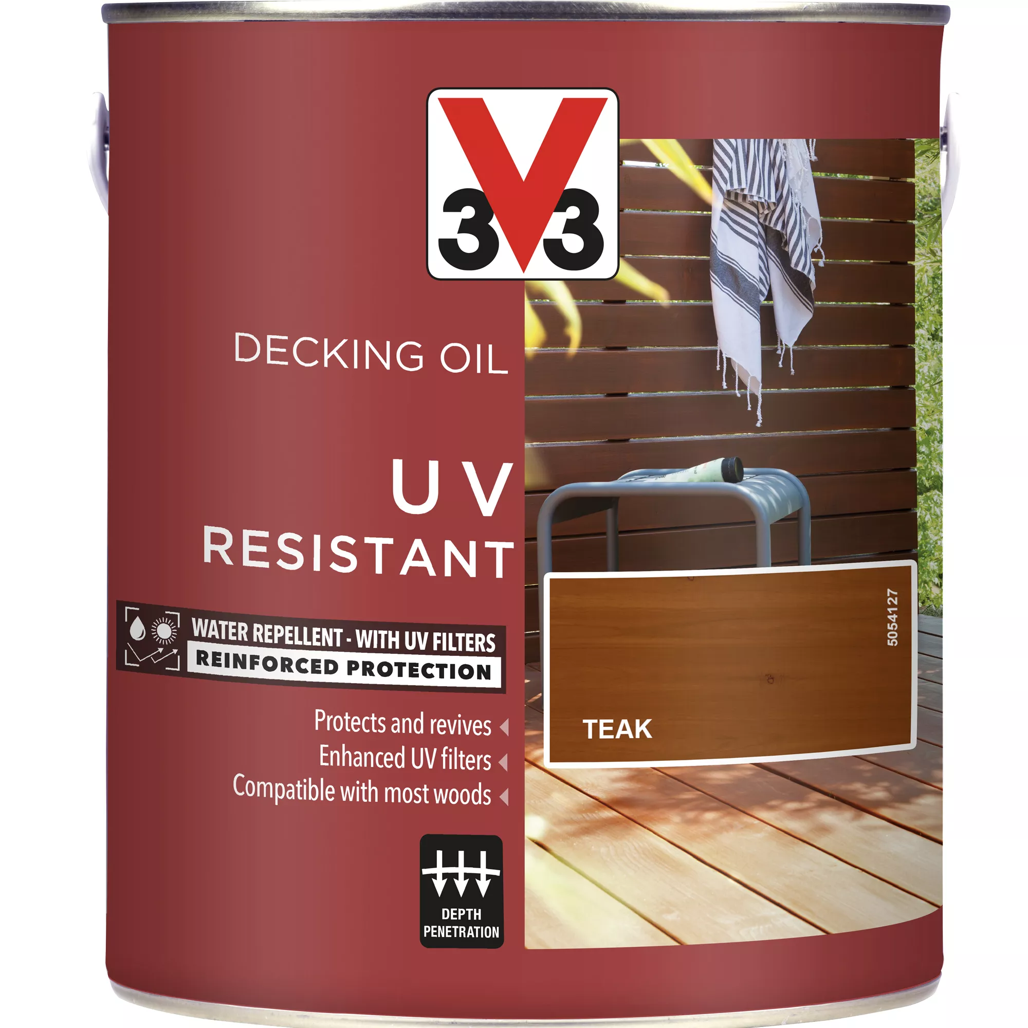 V33 Teak UV resistant Decking Wood oil, 2.5L V33 Teak UV Resistant Decking Wood Oil, 2.5L -Home Paint Store v33 teak uv resistant decking wood oil 2 5l3153895163088 03c